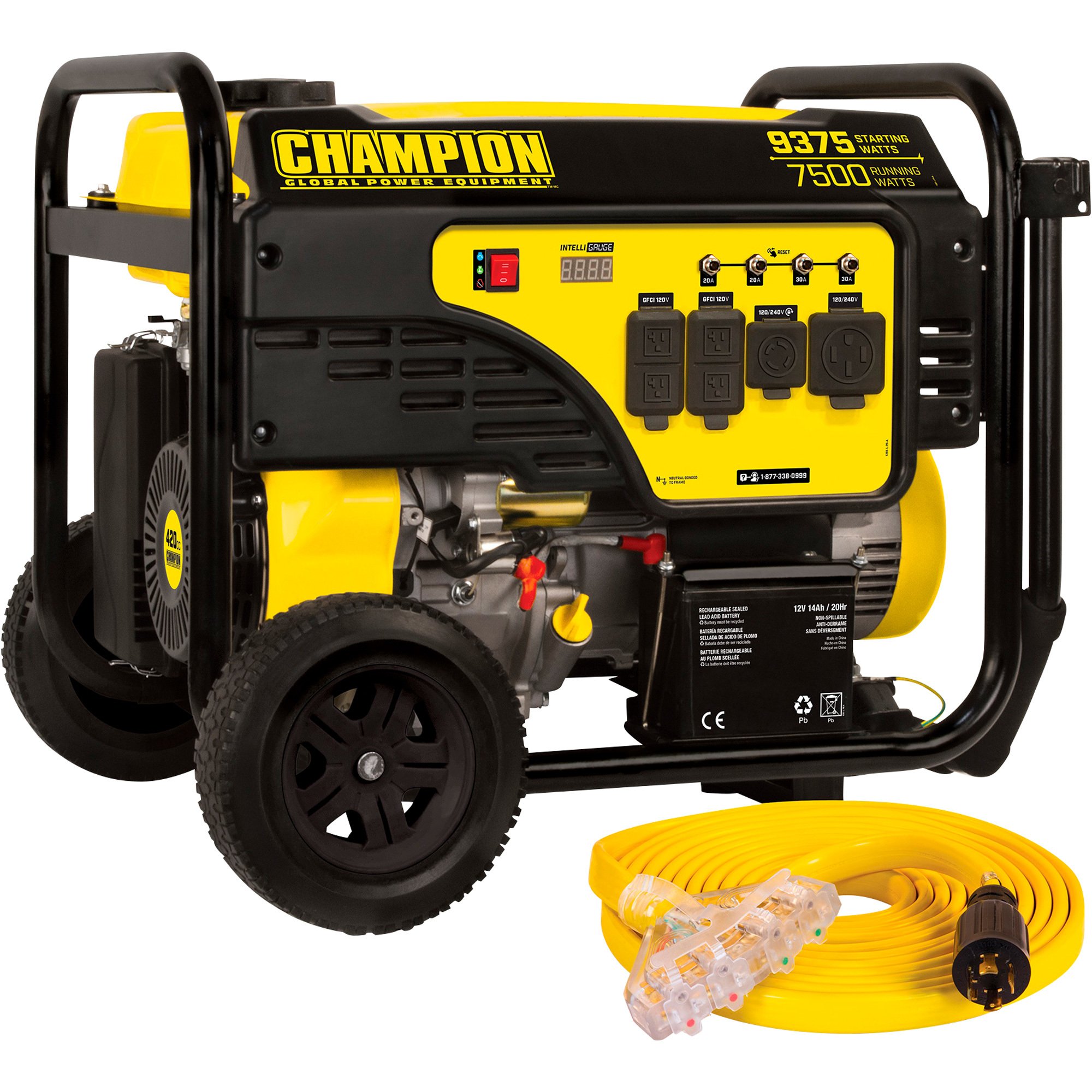 Champion Power Equipment Portable Generator — 9375 Surge Watts, 7500 Rated Watts, Electric Start, Model# 100813